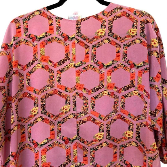 LulaRoe Pink Floral Geometric Kimono Duster Size Small Duster Swimsuit Coverup - Picture 7 of 7